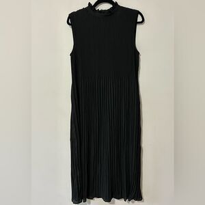 Chico's Black Label Chiffon Pleated Midi Dress Sz 14 Black Mock Neck Fairy Goth